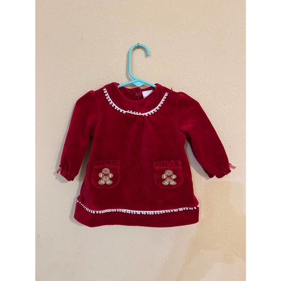 Vintage Chelsea's Corner Baby Girl Christmas Gingerbread Men Soft Red Dress 9M - Picture 1 of 8